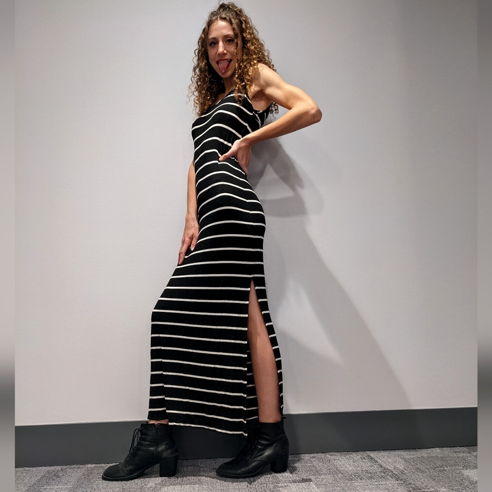 Black and white striped maxi dress size XS
